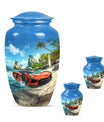10-inch classic car urn with butterfly theme.