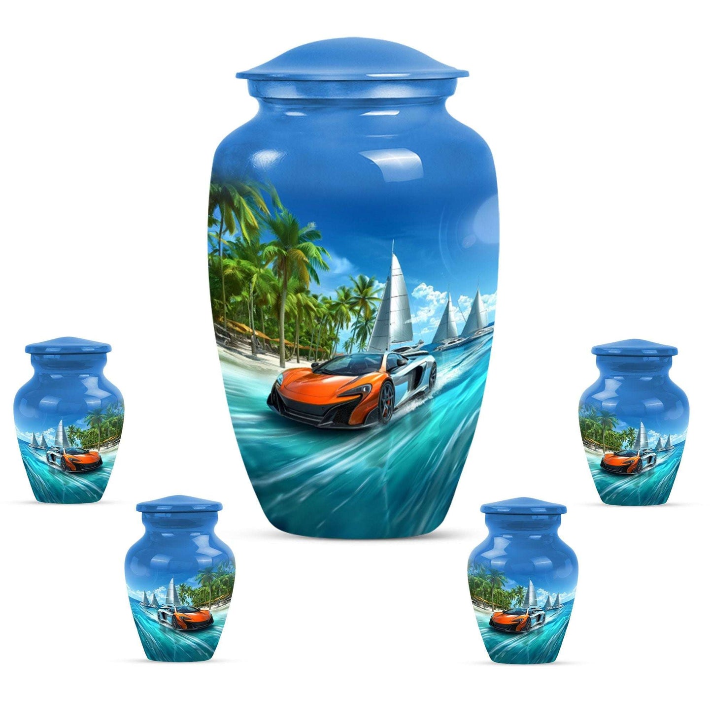 Car Theme Large Urn With 4 Keepsake Urn