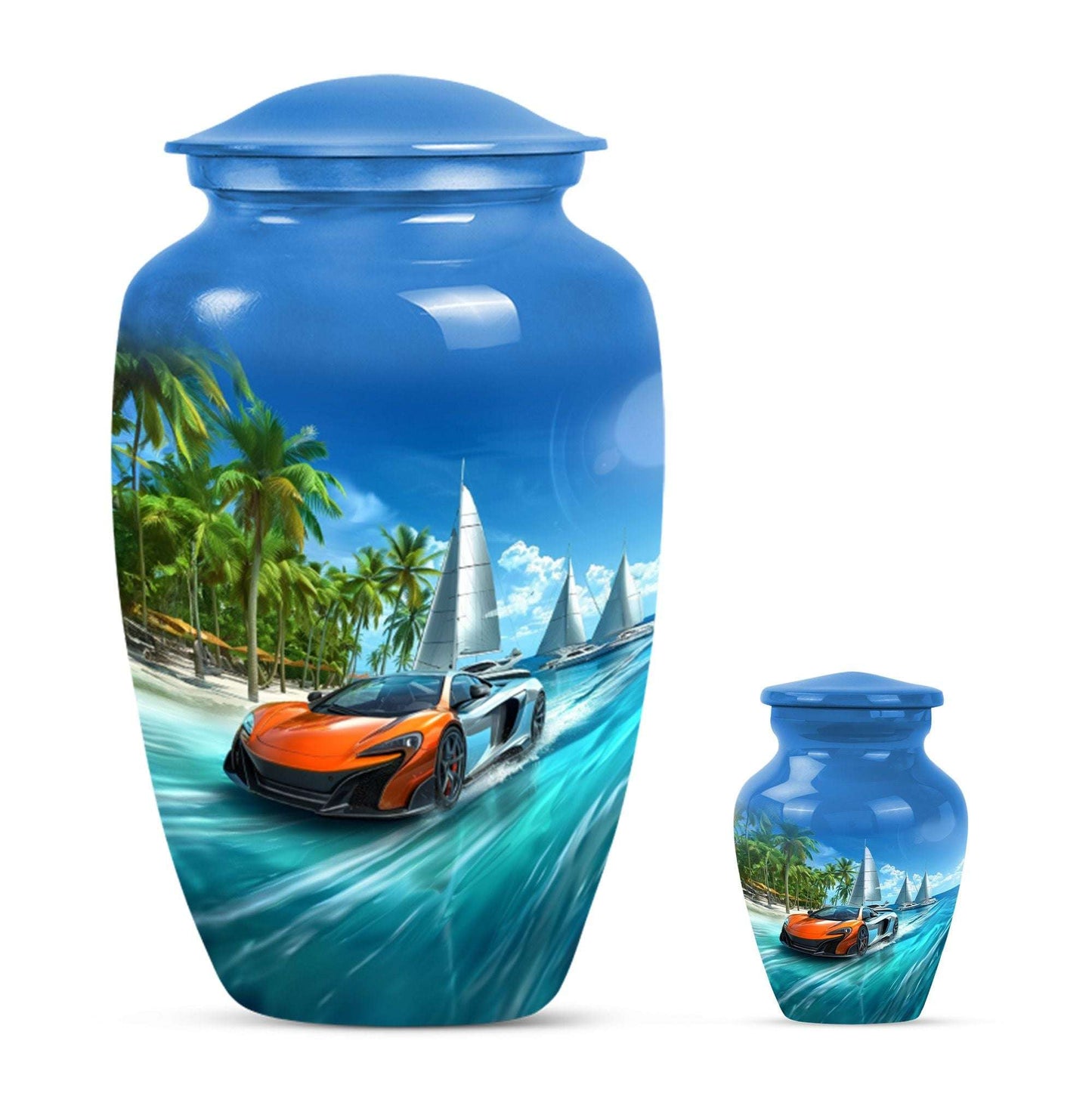 Car Theme Large Urn With 1 Keepsake Urn