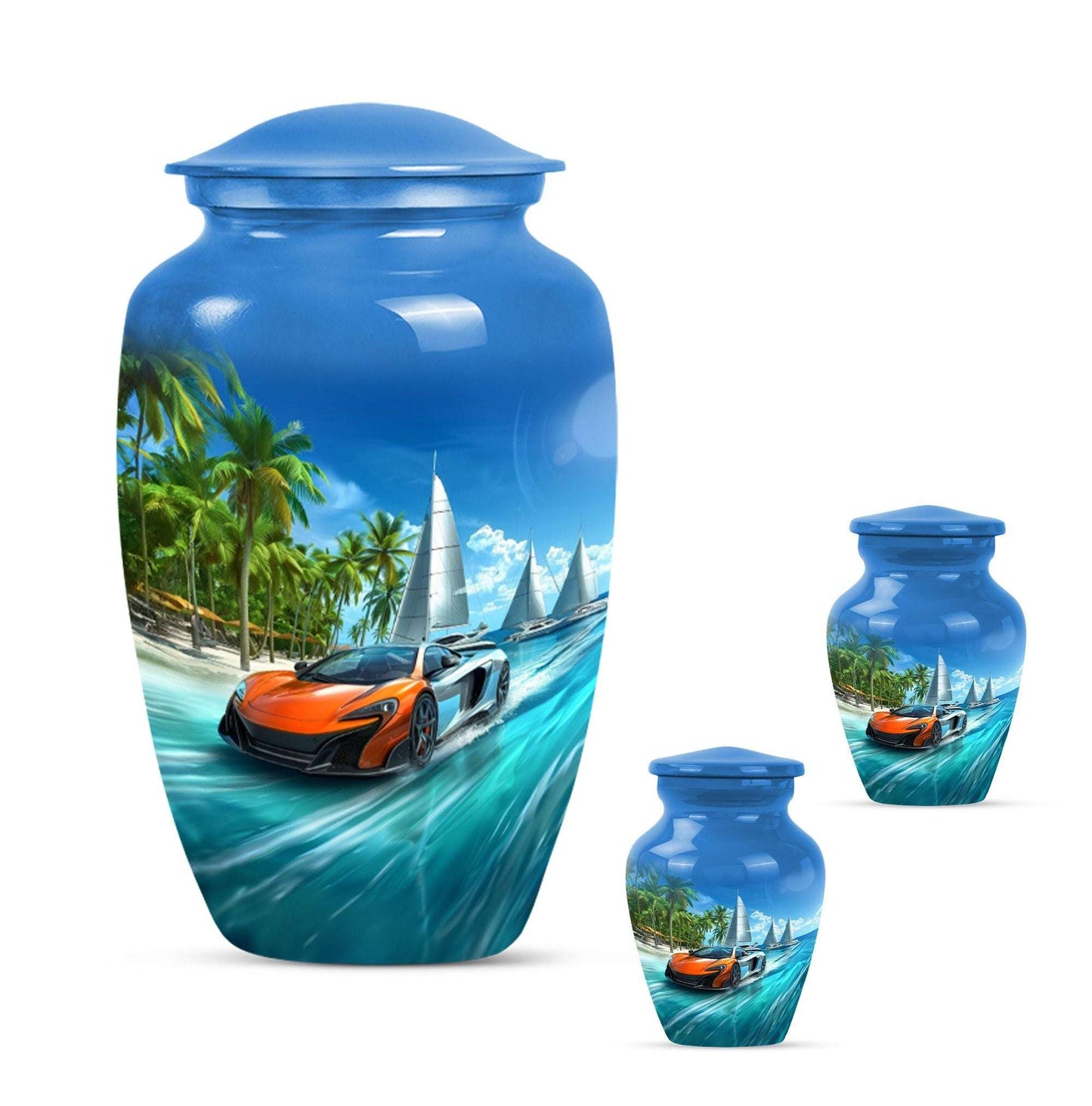 Car Theme Large Urn With 2 Keepsake Urn