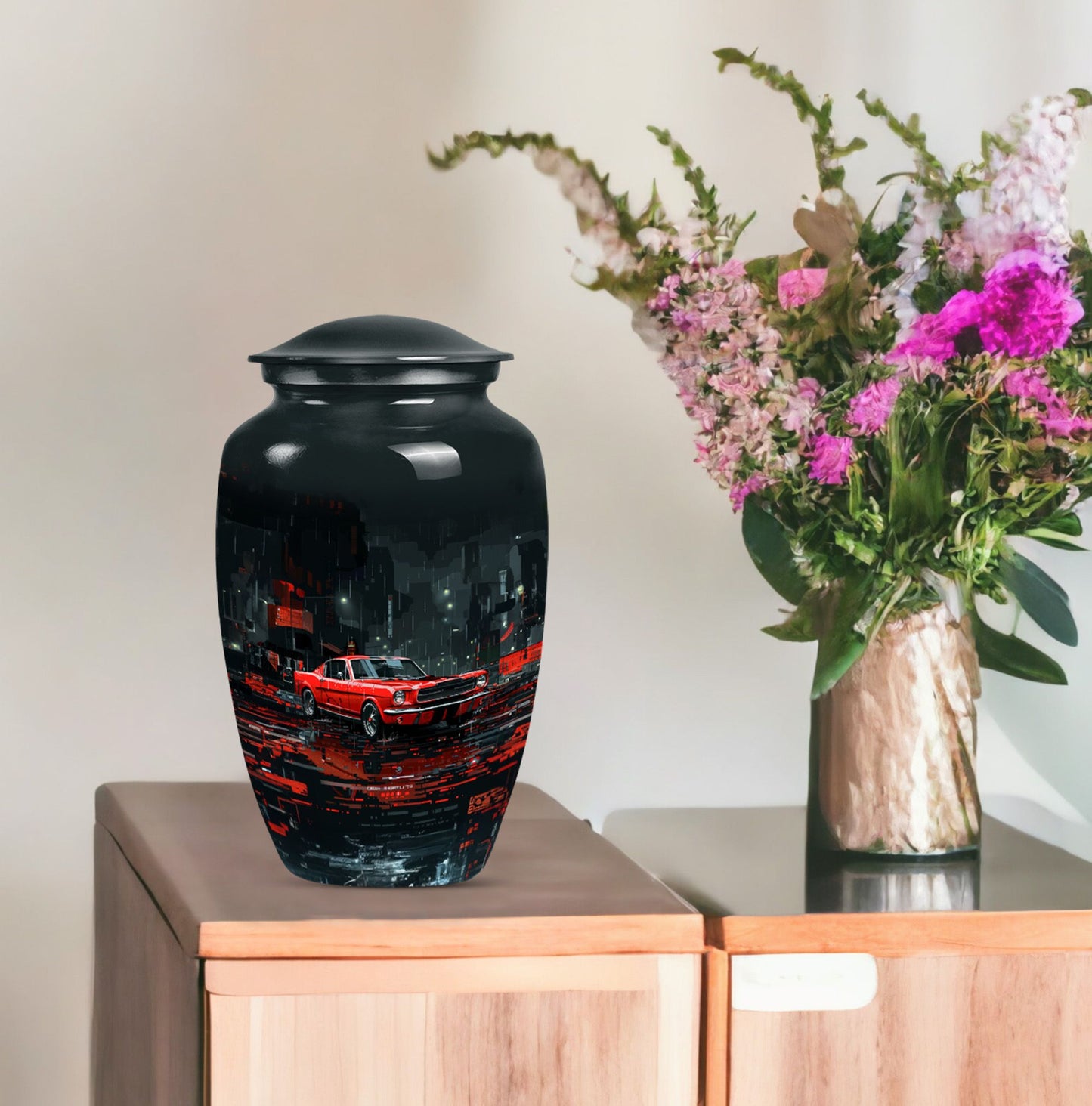 Classic 10 inch butterfly-themed cremation urn.