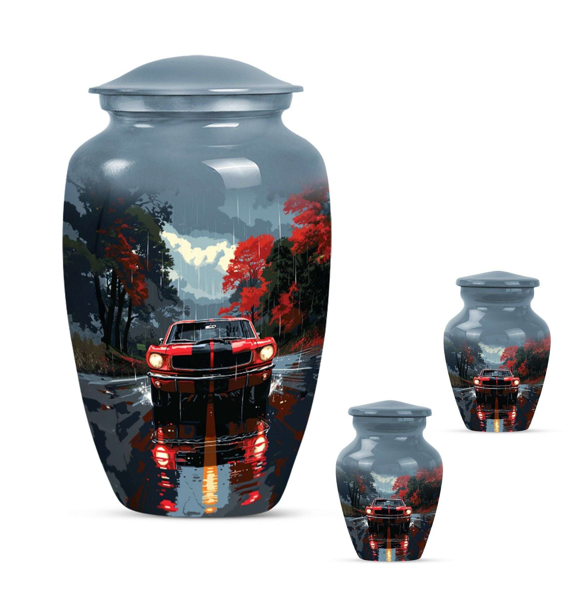 Car Theme Large Urn With 2 Keepsake Urn