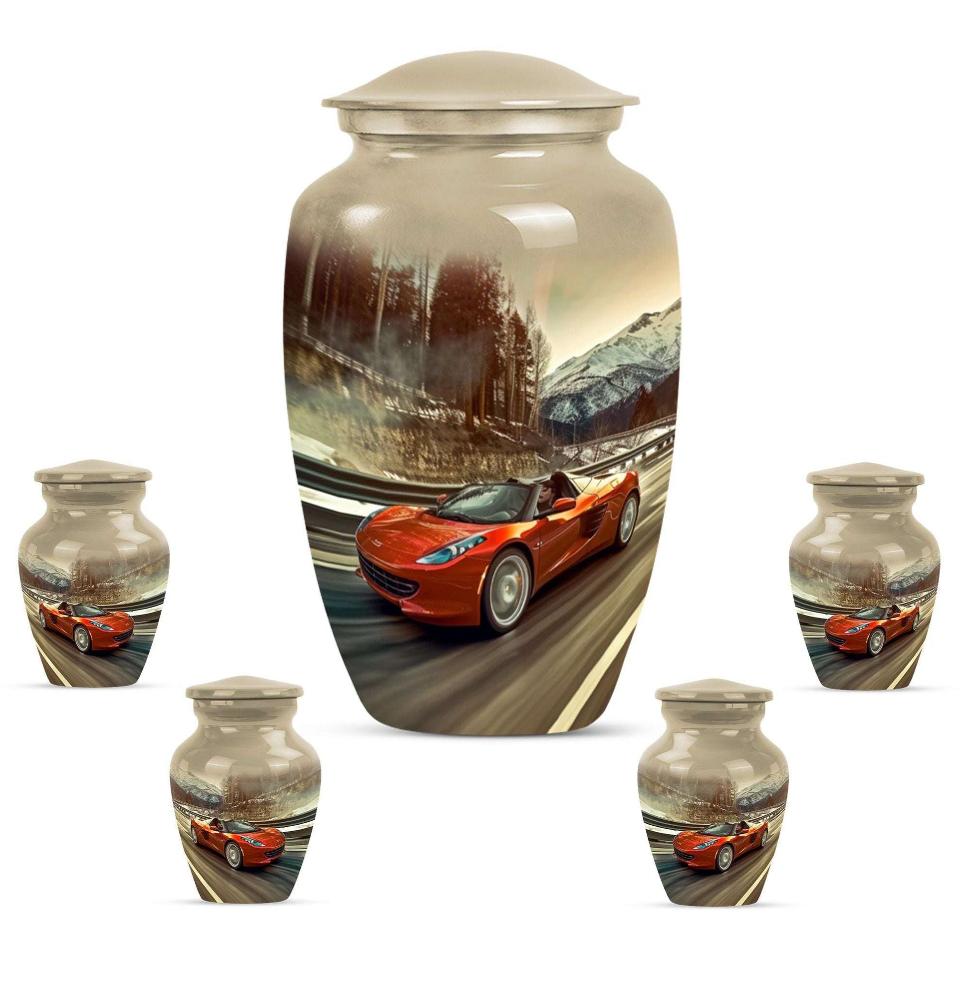 Car Theme Large Urn With 4 Keepsake Urn