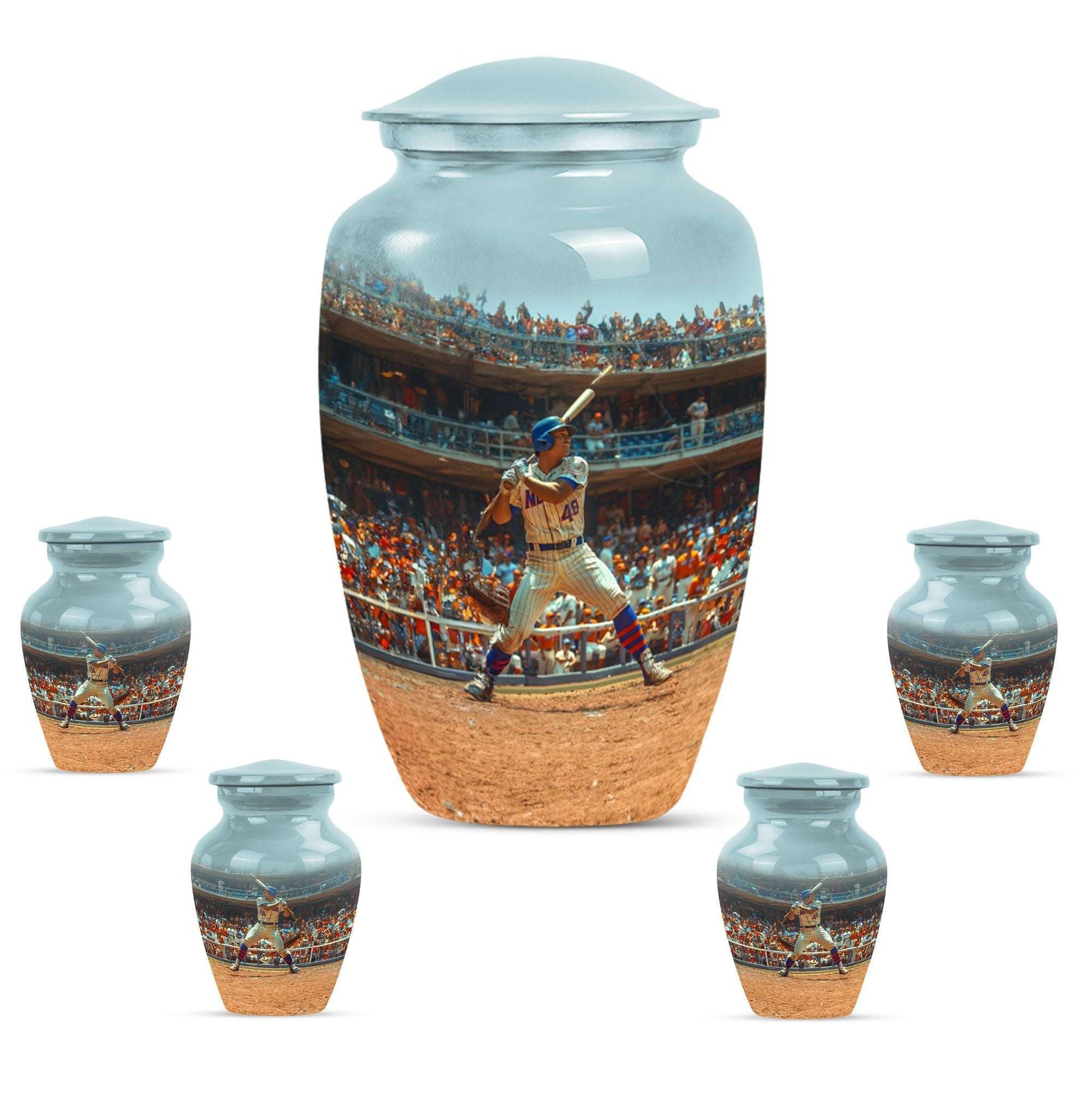 Baseball Theme Large Urn With 4 Keepsake Urn