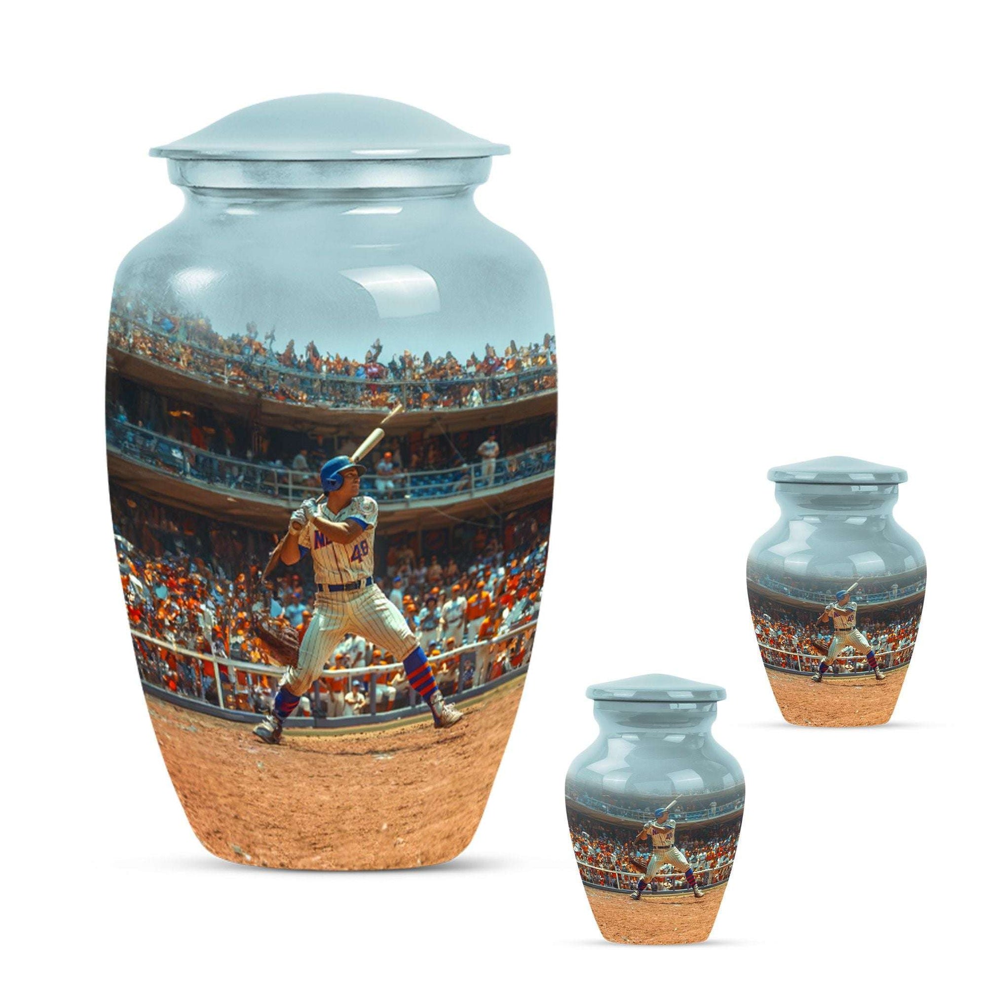 Baseball Theme Large Urn With 2 Keepsake Urn