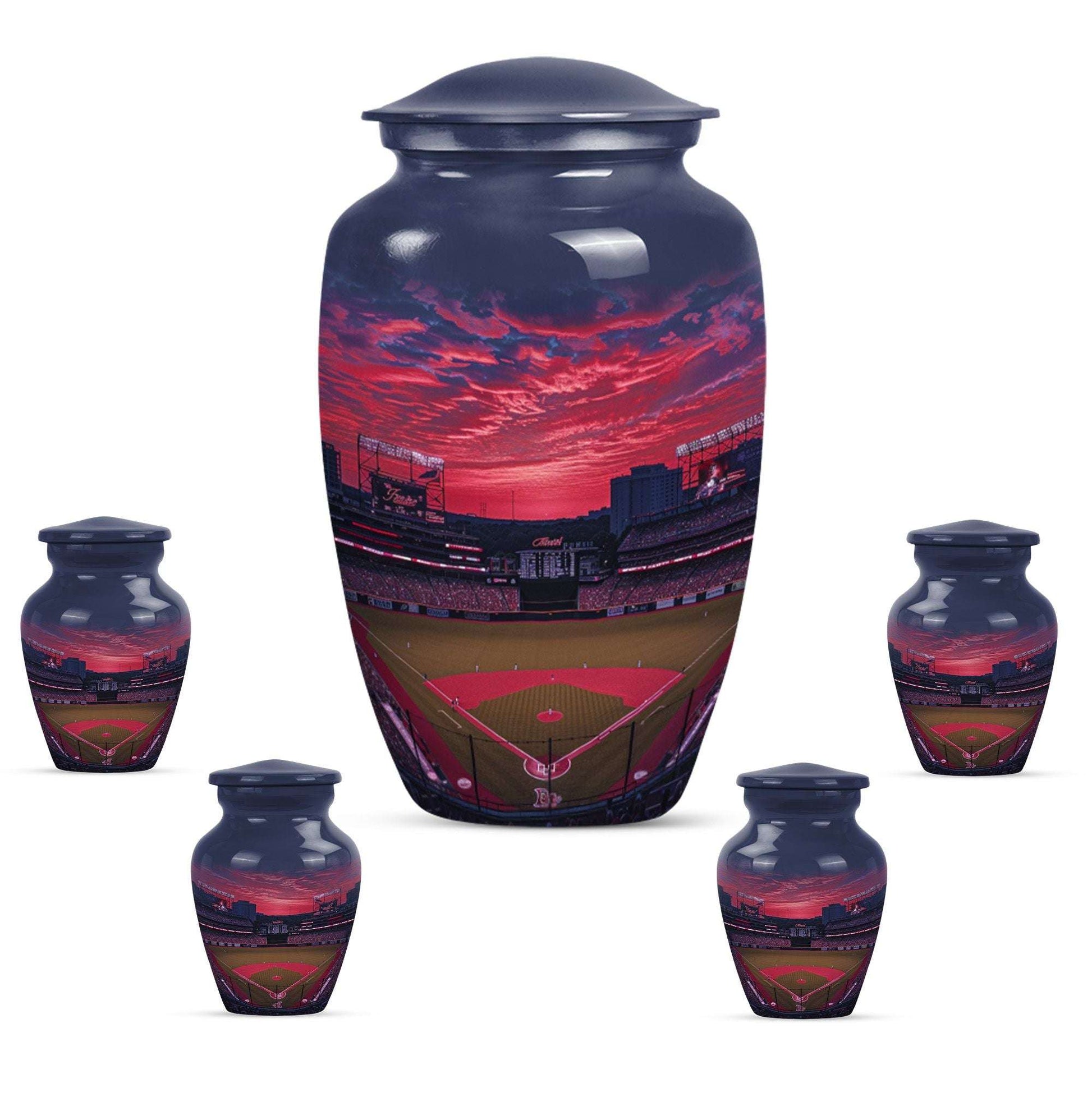 Baseball Theme Large Urn With 4 Keepsake Urn