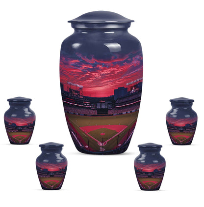 Baseball Theme Large Urn With 4 Keepsake Urn