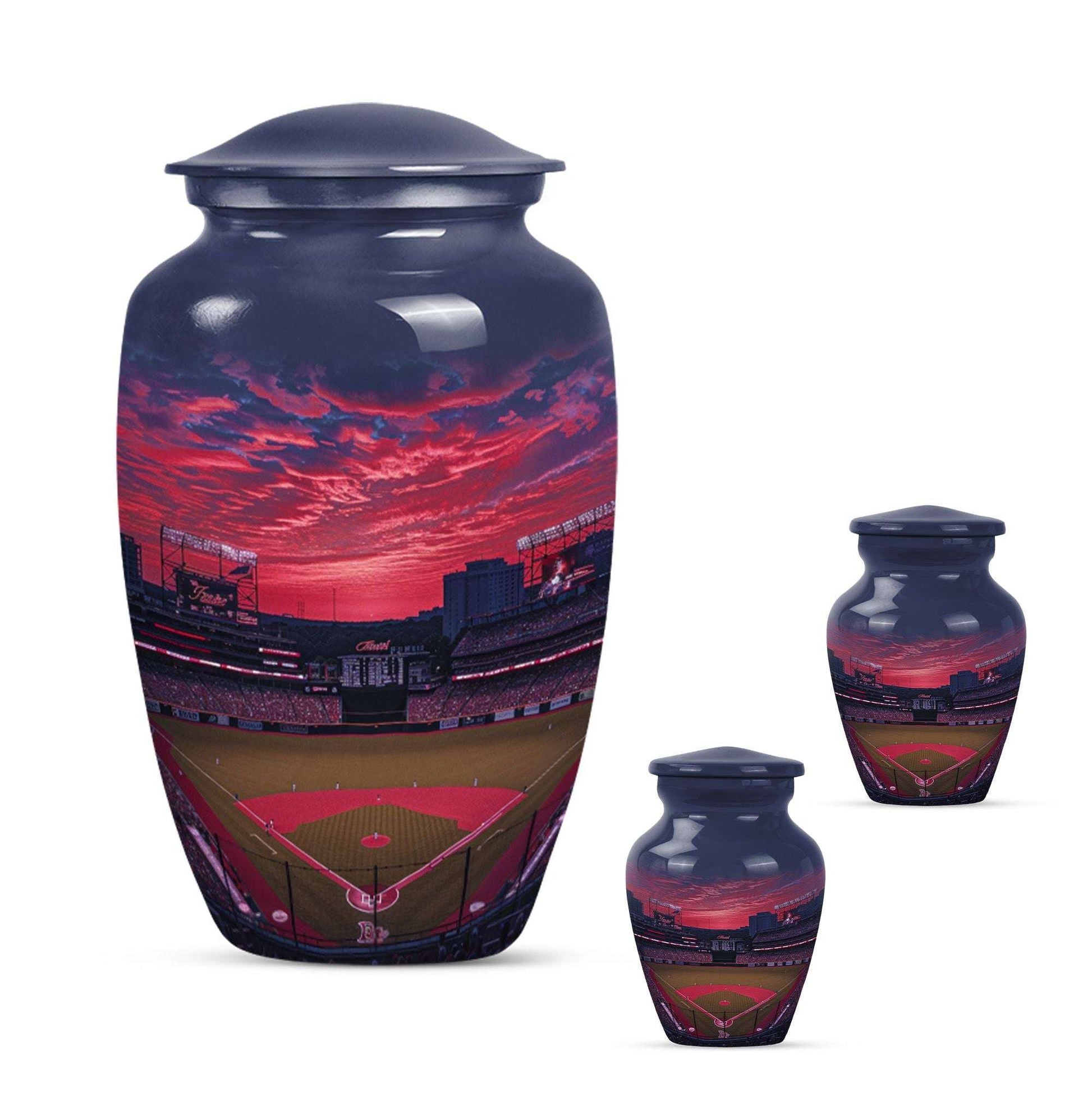 Baseball Theme Large Urn With 2 Keepsake Urn