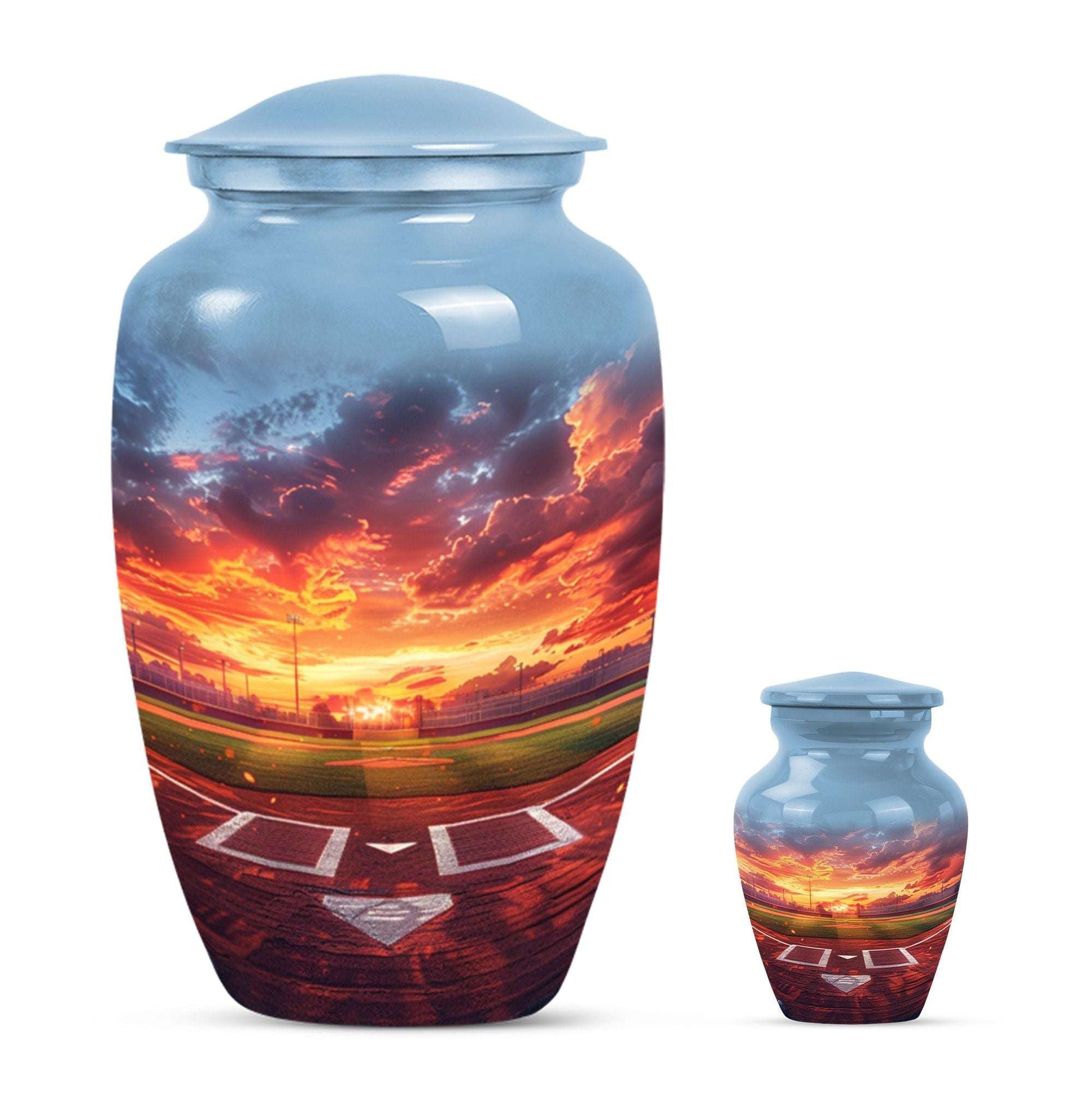 Baseball Theme Large Urn With 1 Keepsake Urn