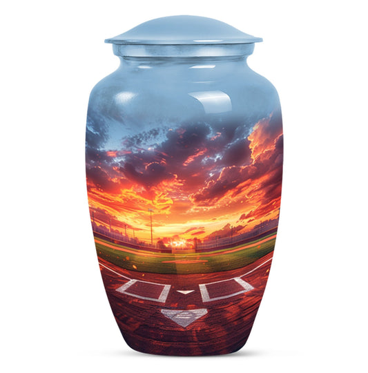 Classic 10-inch baseball urn with butterfly theme.