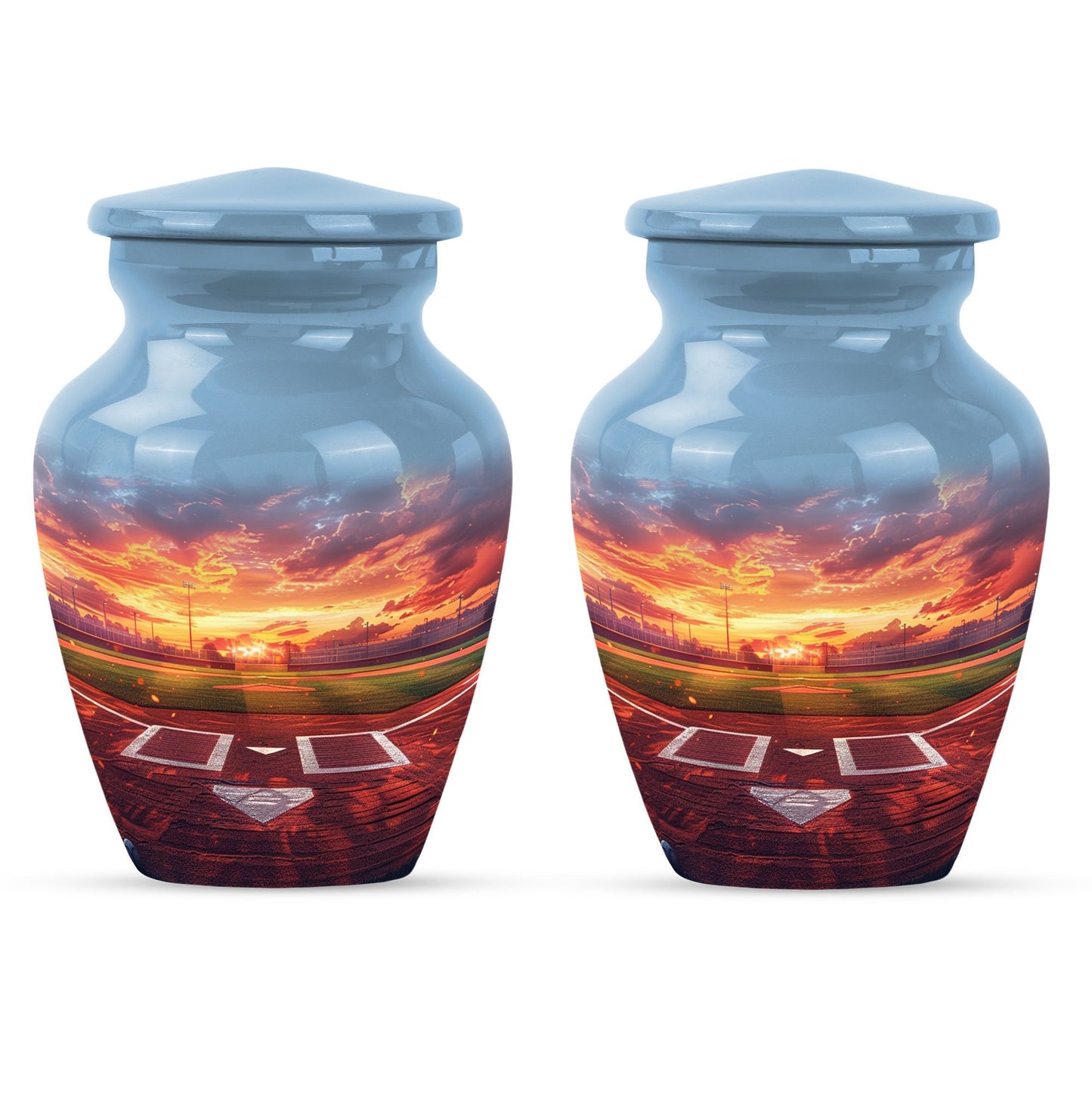 Classic 10-inch baseball urn with butterfly theme.
