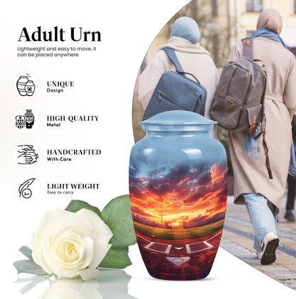 Classic 10-inch baseball urn with butterfly theme.