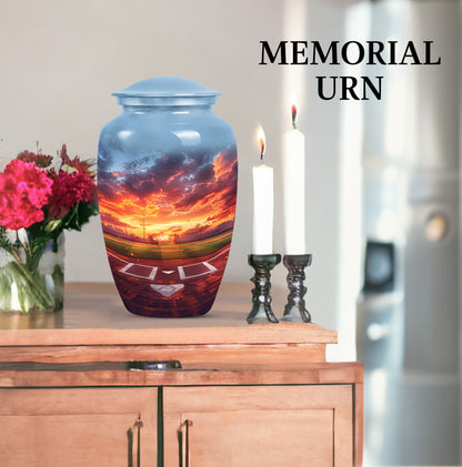Classic 10-inch baseball urn with butterfly theme.