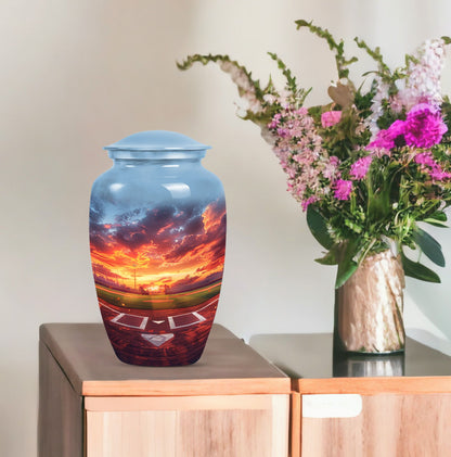 Classic 10-inch baseball urn with butterfly theme.