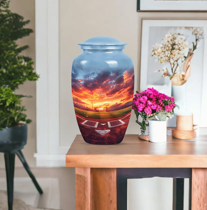 Classic 10-inch baseball urn with butterfly theme.