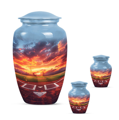 Classic 10-inch baseball urn with butterfly theme.
