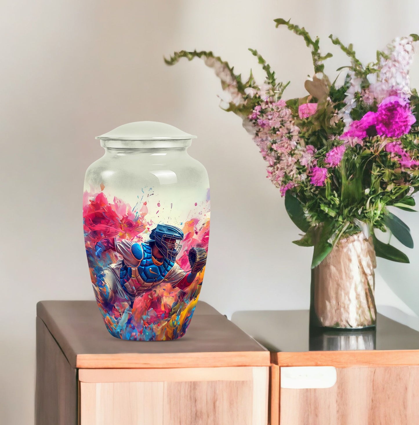 10-inch classic butterfly-themed baseball urn for ashes,
