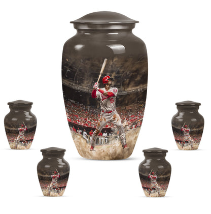 10-inch classic baseball urn in aluminium with butterfly.