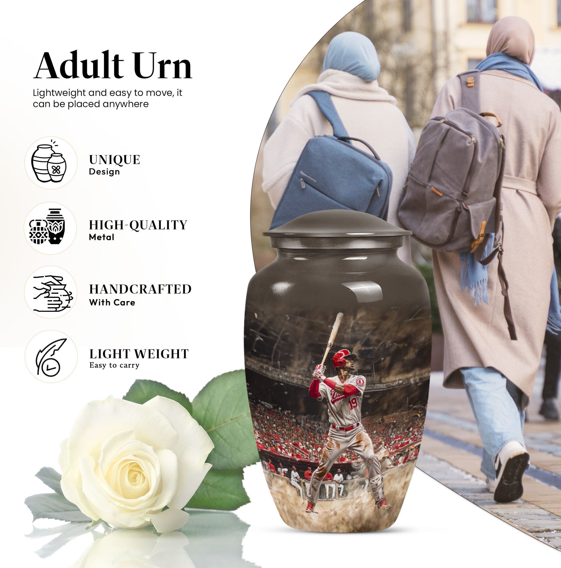 10-inch classic baseball urn in aluminium with butterfly.