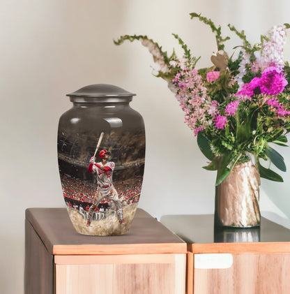 10-inch classic baseball urn in aluminium with butterfly.