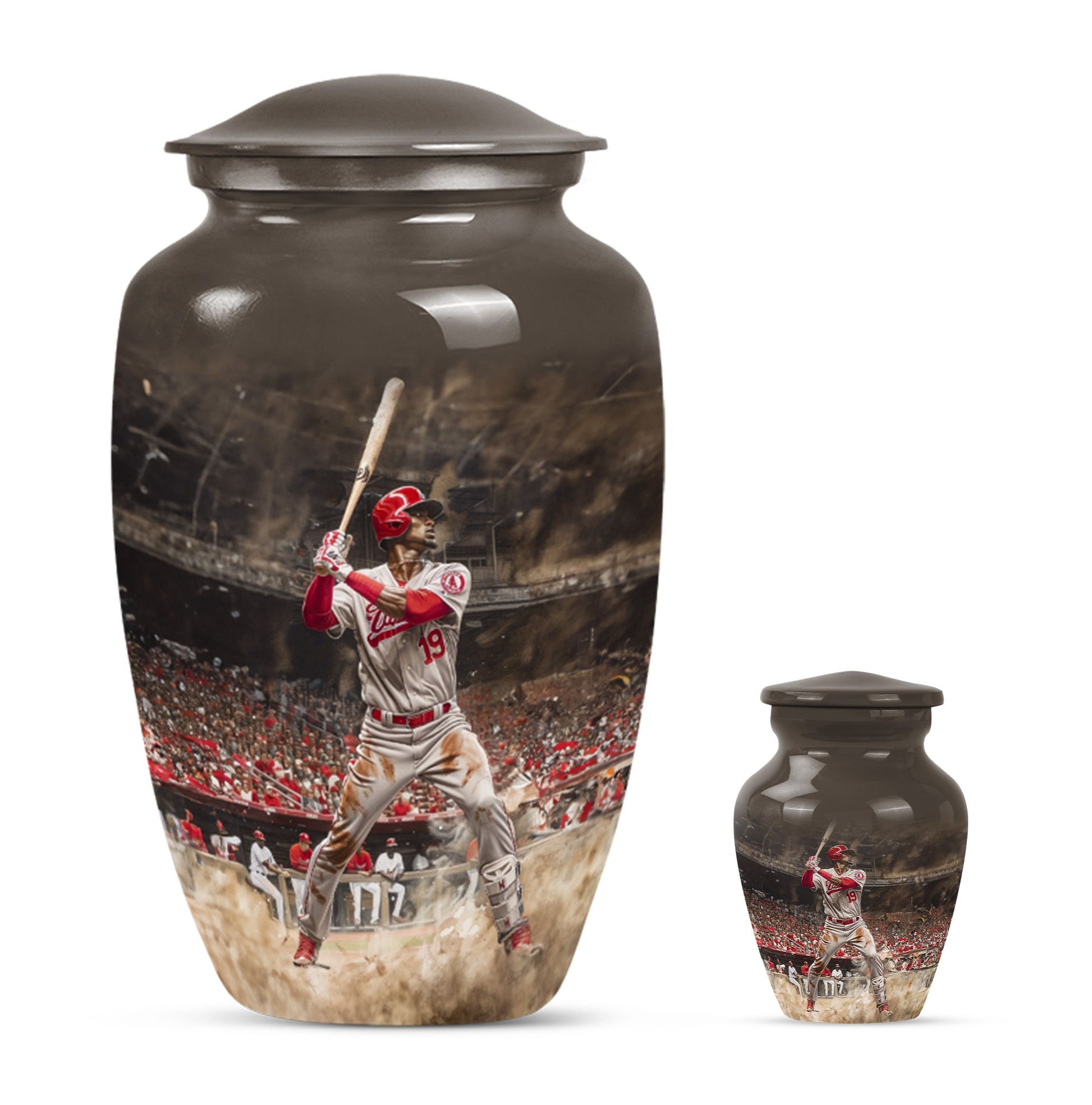 10-inch classic baseball urn in aluminium with butterfly.
