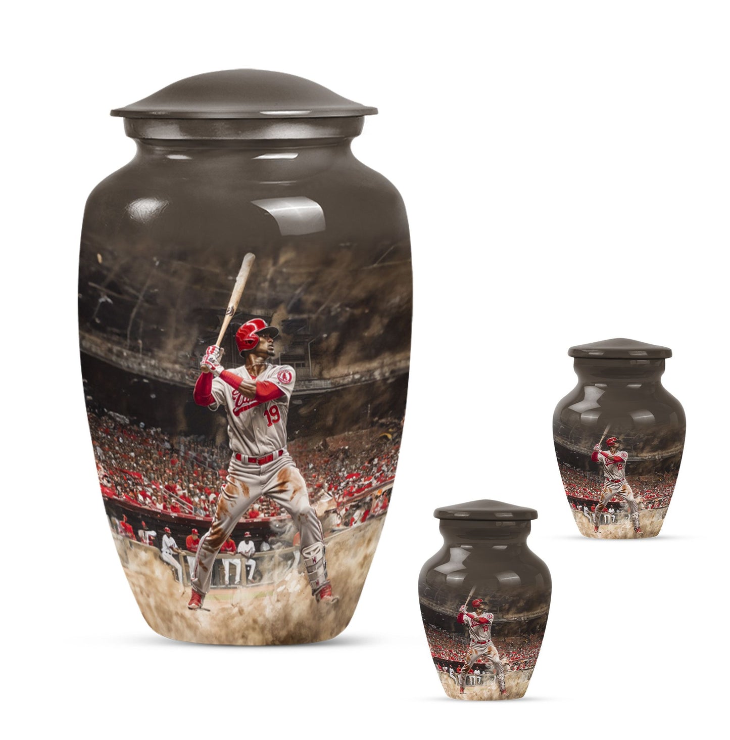 10-inch classic baseball urn in aluminium with butterfly.