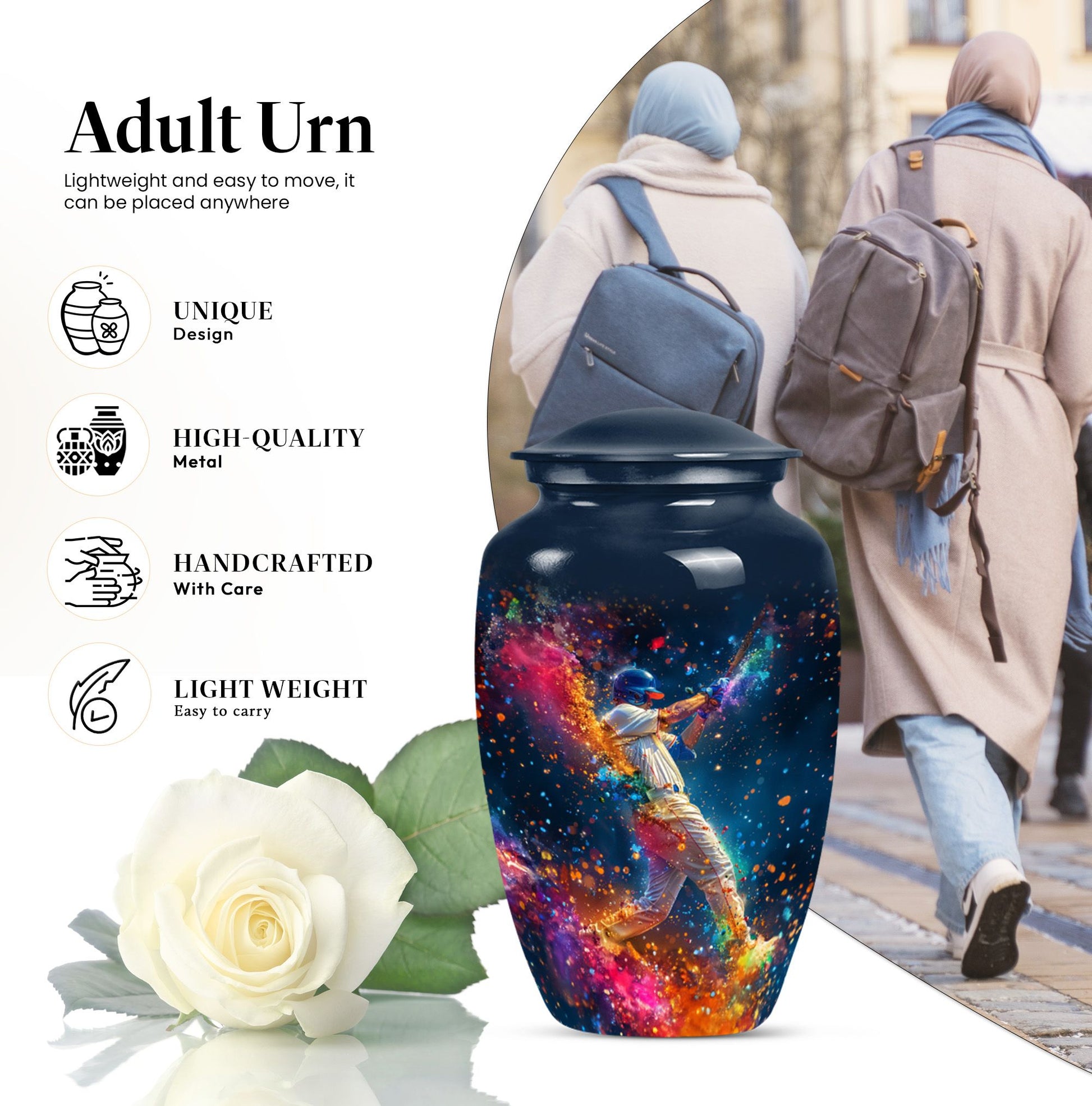 Classic 10-inch baseball cremation urn