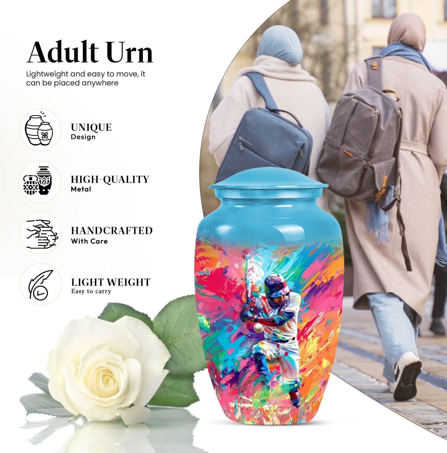 Large 10-inch Classic Baseball Urn, Butterfly theme