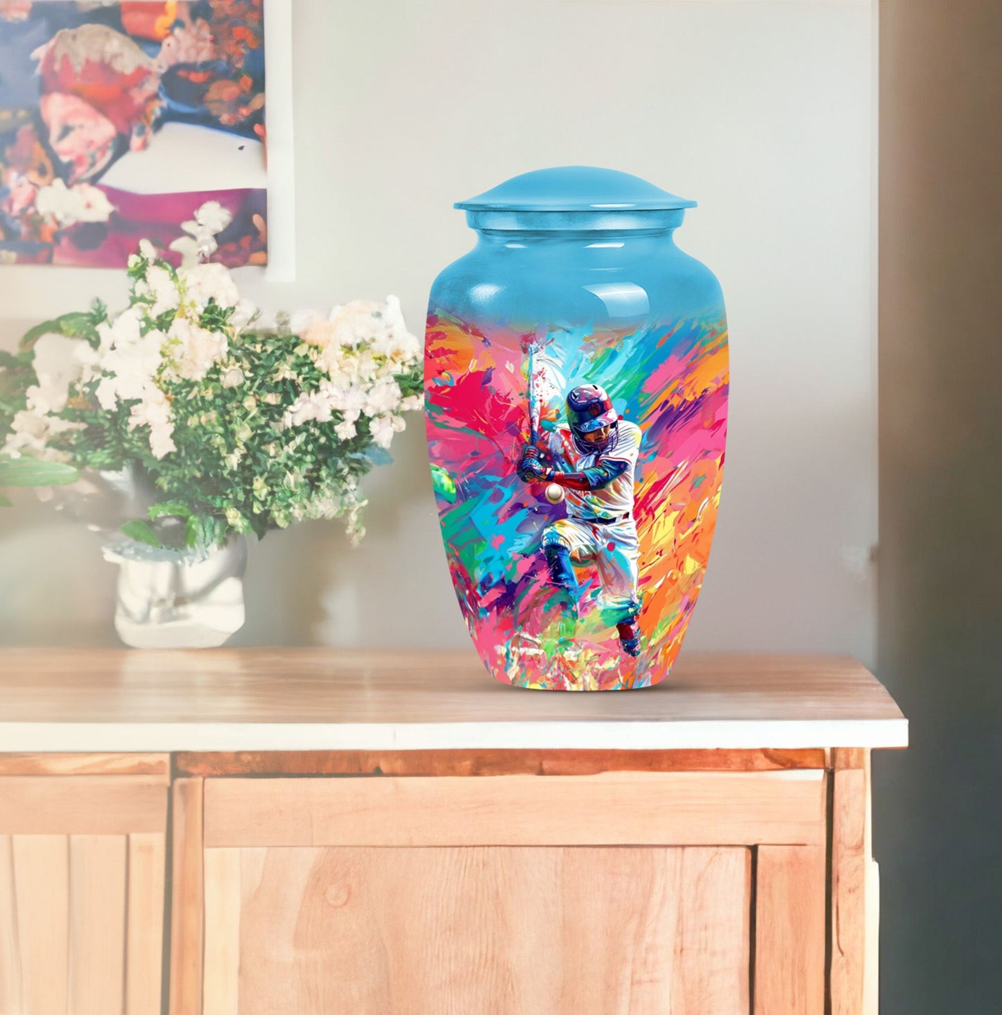 Large 10-inch Classic Baseball Urn, Butterfly theme