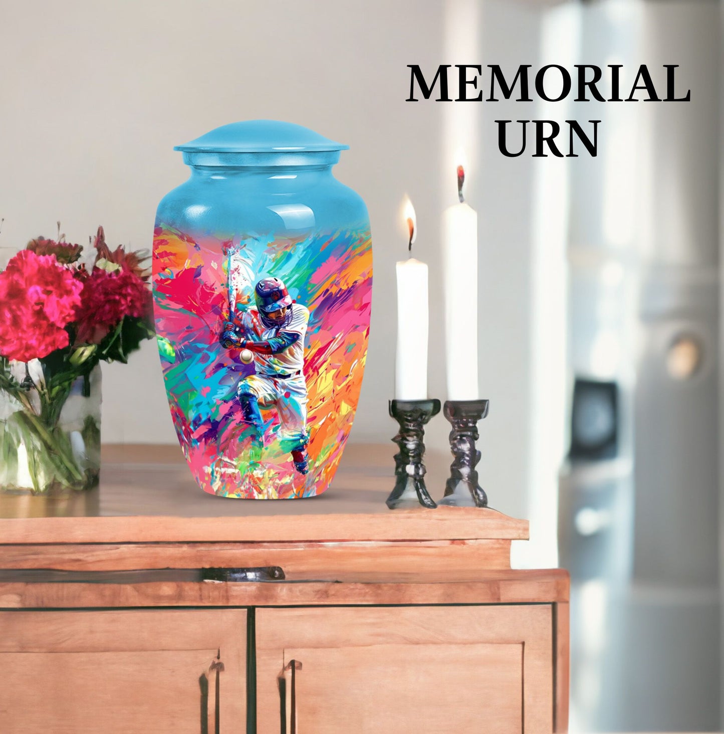 Large 10-inch Classic Baseball Urn, Butterfly theme