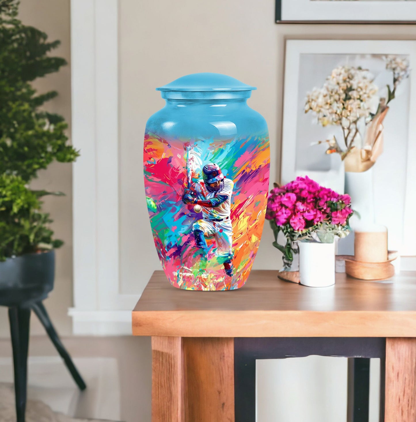 Large 10-inch Classic Baseball Urn, Butterfly theme