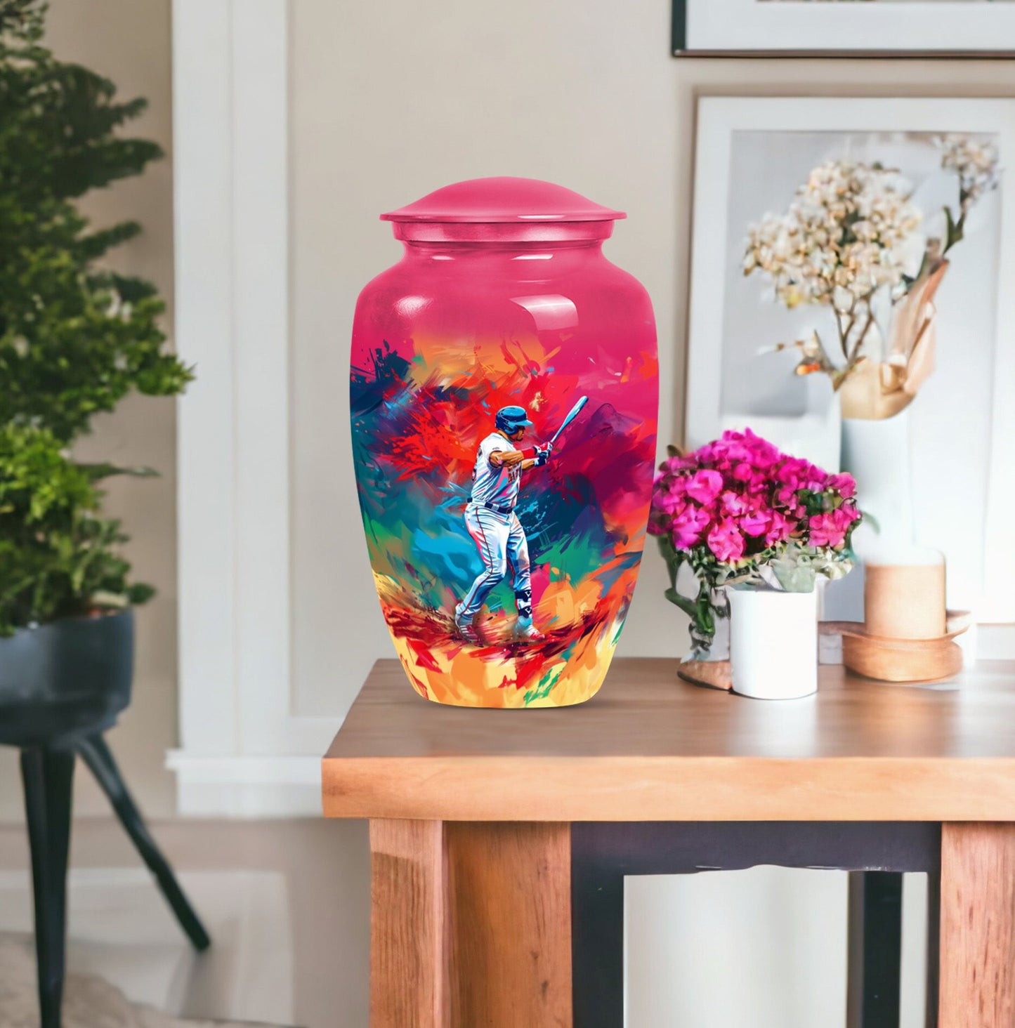 baseball urn with butterfly theme for women's ashes