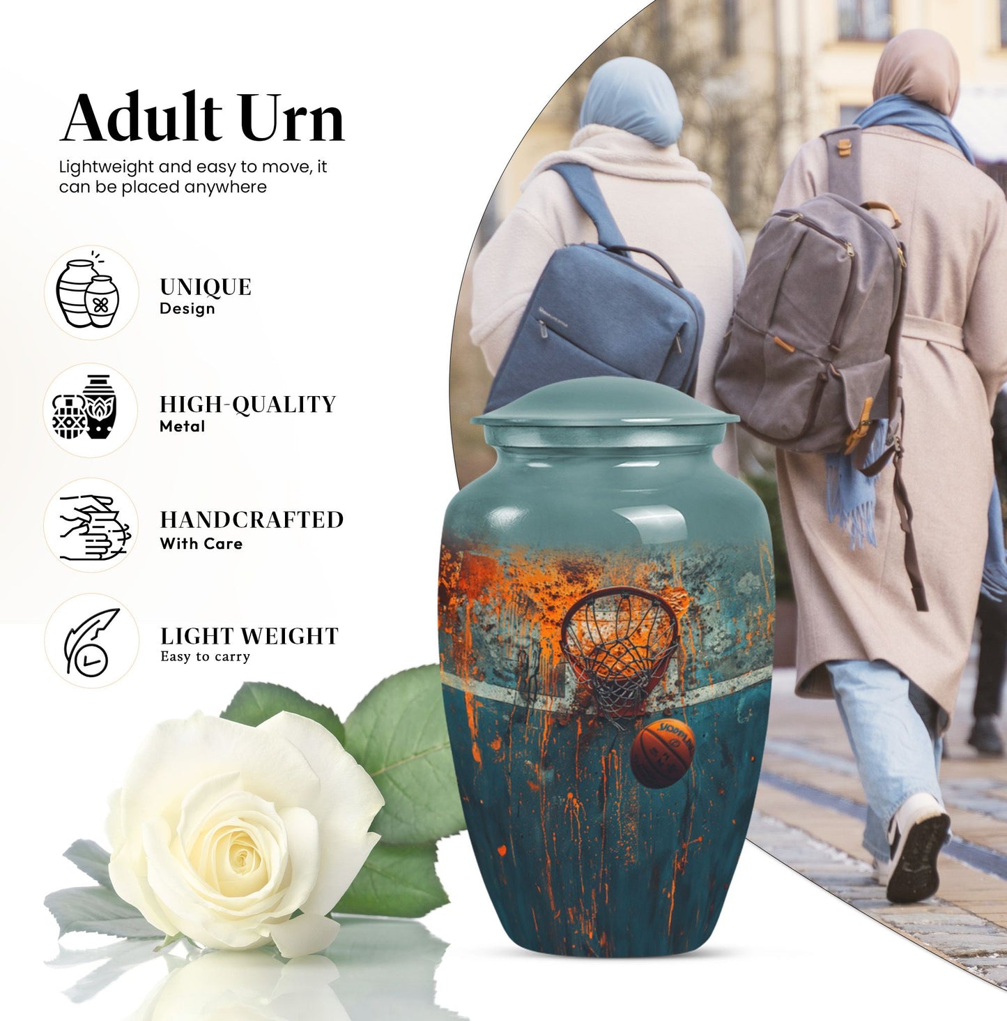10-inch classic aluminium basketball urn, butterfly-themed.