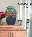 10-inch classic aluminium basketball urn, butterfly-themed.