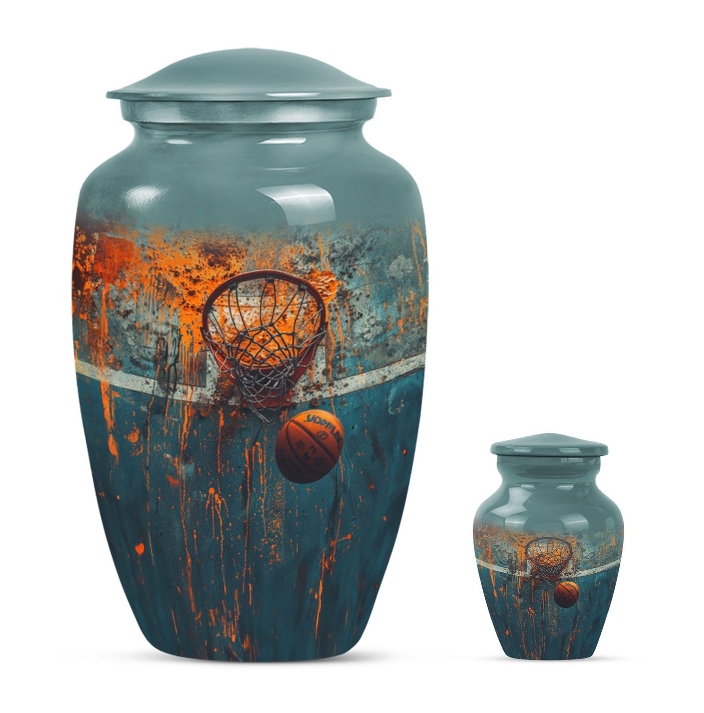 10-inch classic aluminium basketball urn, butterfly-themed.