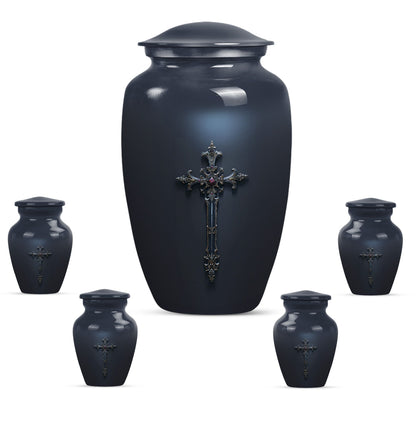 Cross Theme Large Urn With 4 Keepsake Urn