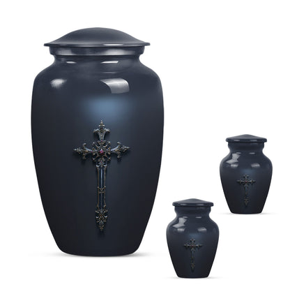 Cross Theme Large Urn With 2 Keepsake Urn