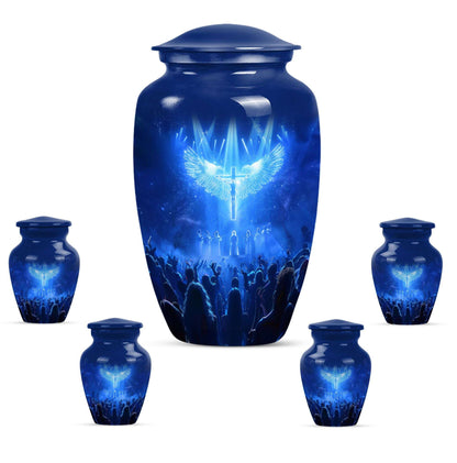 Cross Theme Large Urn With 4 Keepsake Urn
