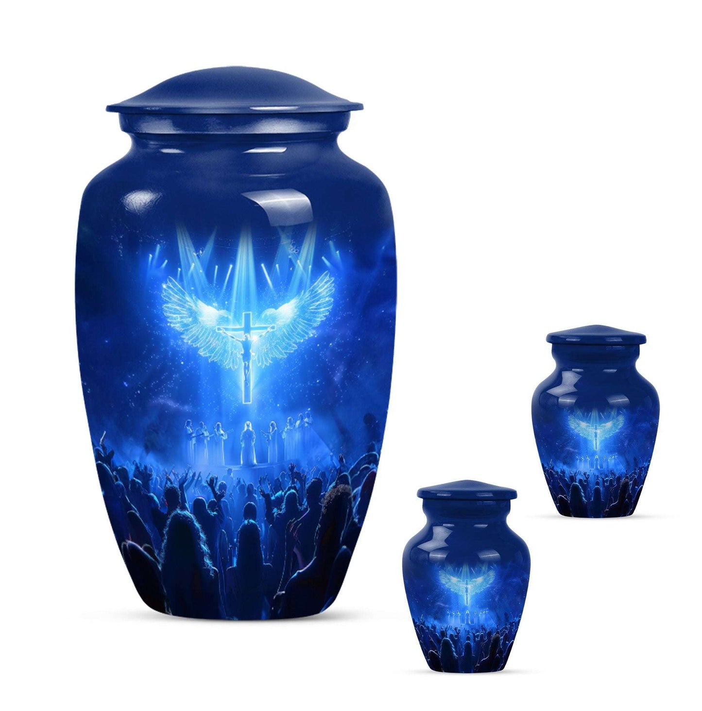 Cross Theme Large Urn With 2 Keepsake Urn