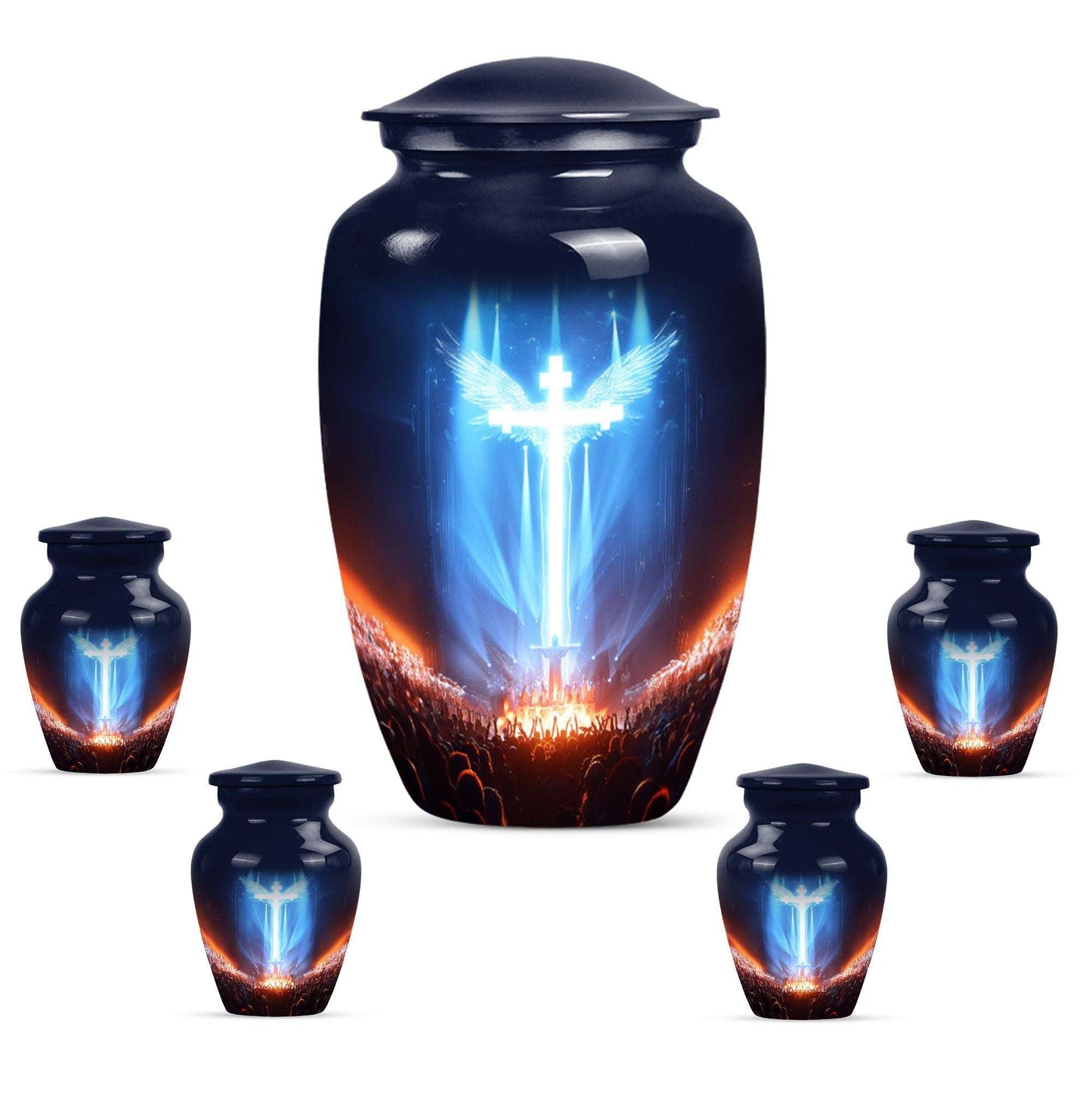 Cross Theme Large Urn With 4 Keepsake Urn