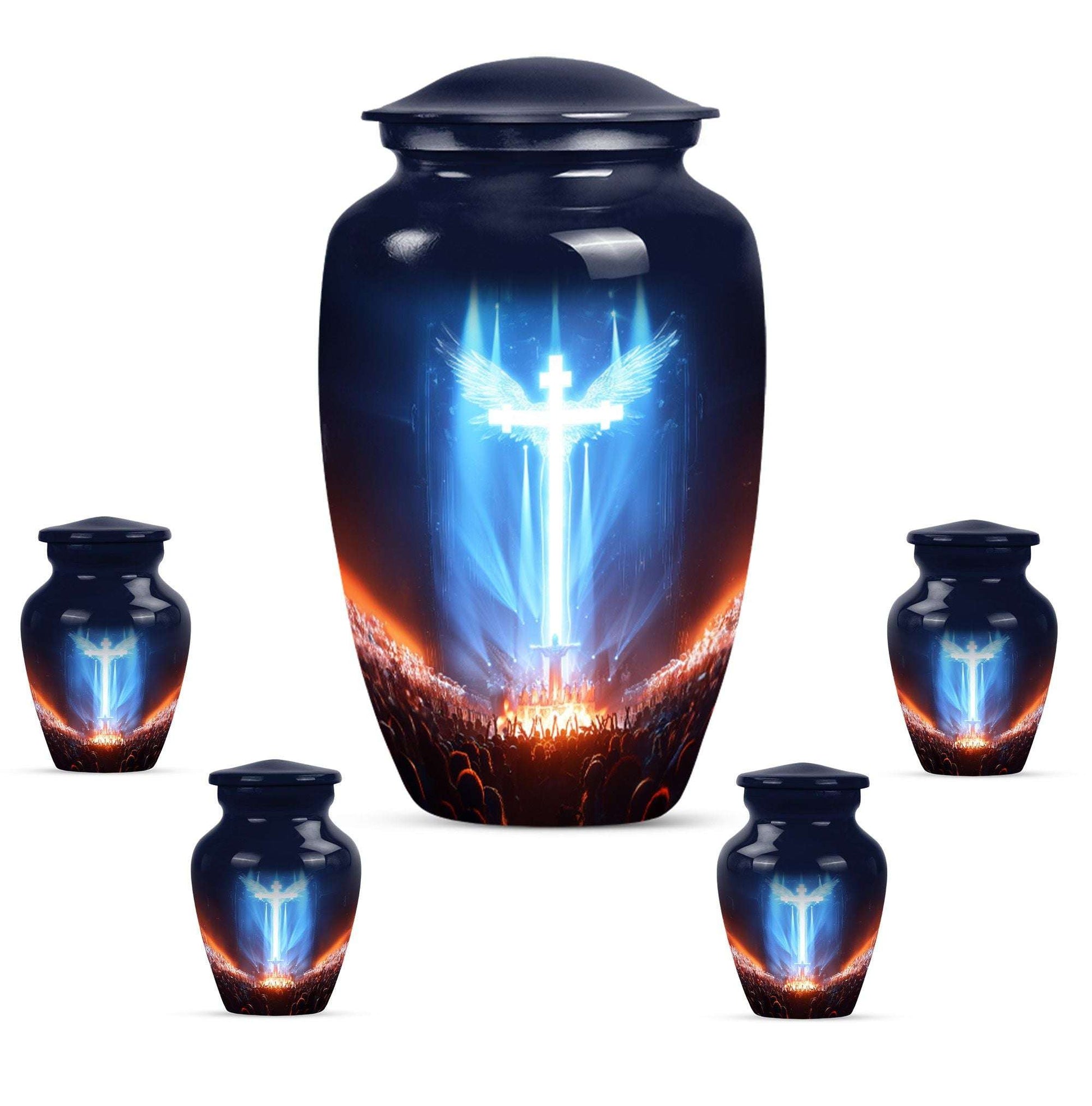 Cross Theme Large Urn With 4 Keepsake Urn