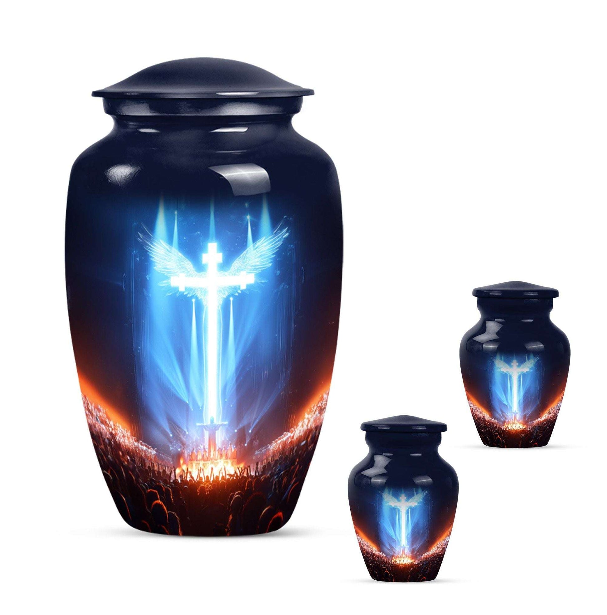 Cross Theme Large Urn With 2 Keepsake Urn