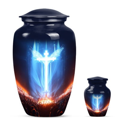 Cross Theme Large Urn With 1 Keepsake Urn