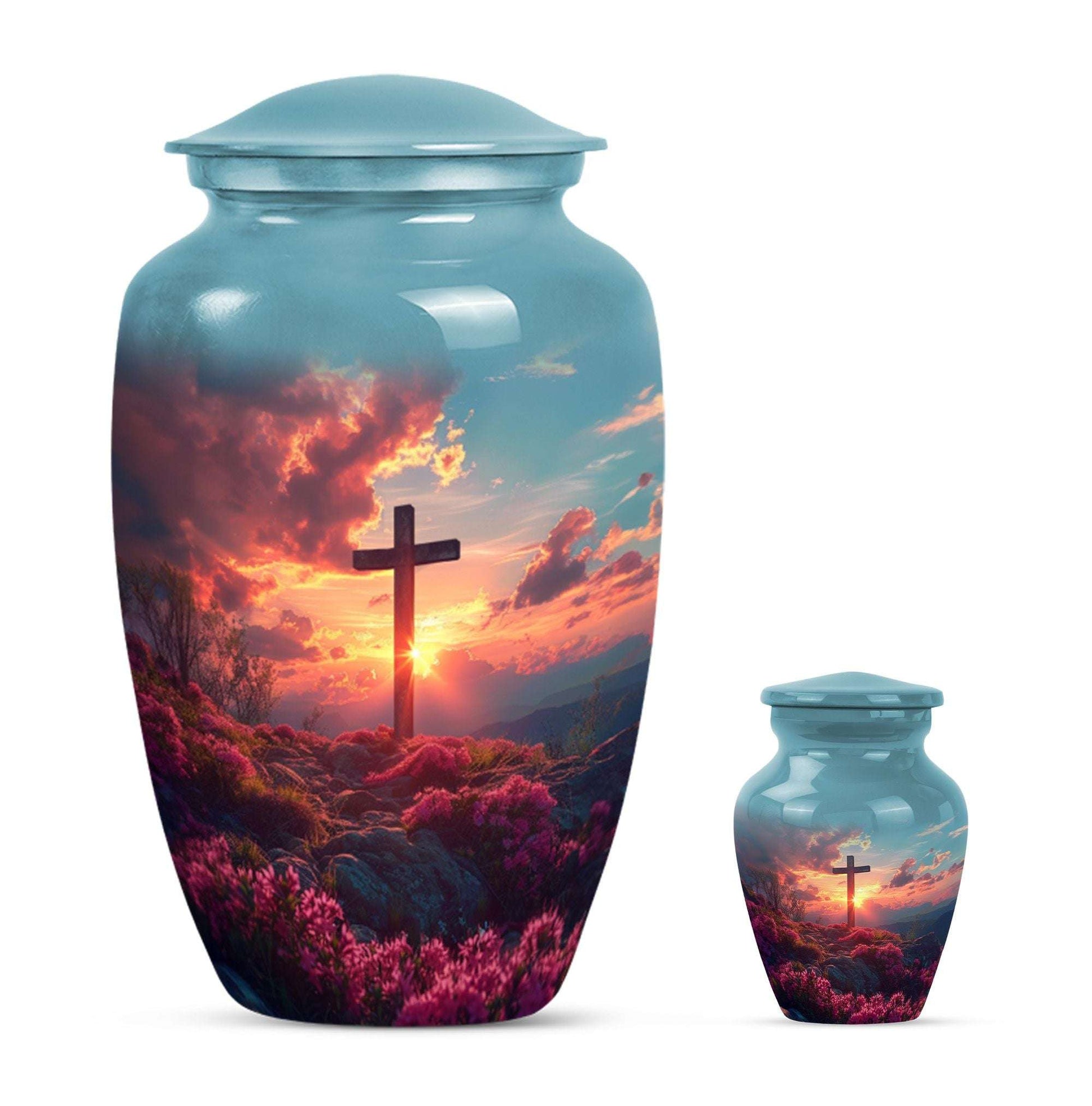 Cross Theme Large Urn With 1 Keepsake Urn