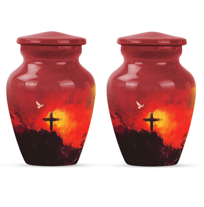 Aurora Borealis themed cross urn for adult human ashes
