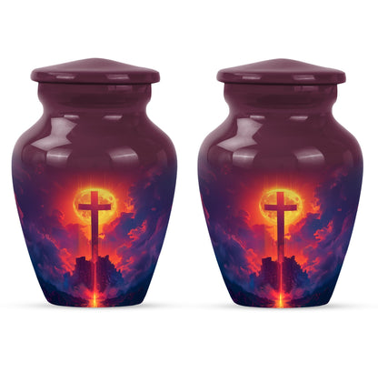 10-inch Classic Cross Urn, Aurora Borealis themed urn.
