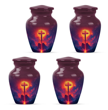 10-inch Classic Cross Urn, Aurora Borealis themed urn.