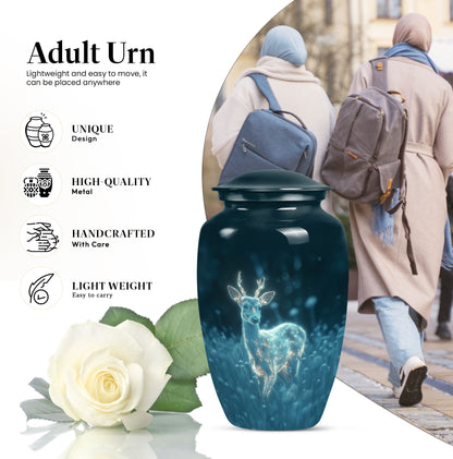 Classic aluminium deer urn for mother's cremation ashes