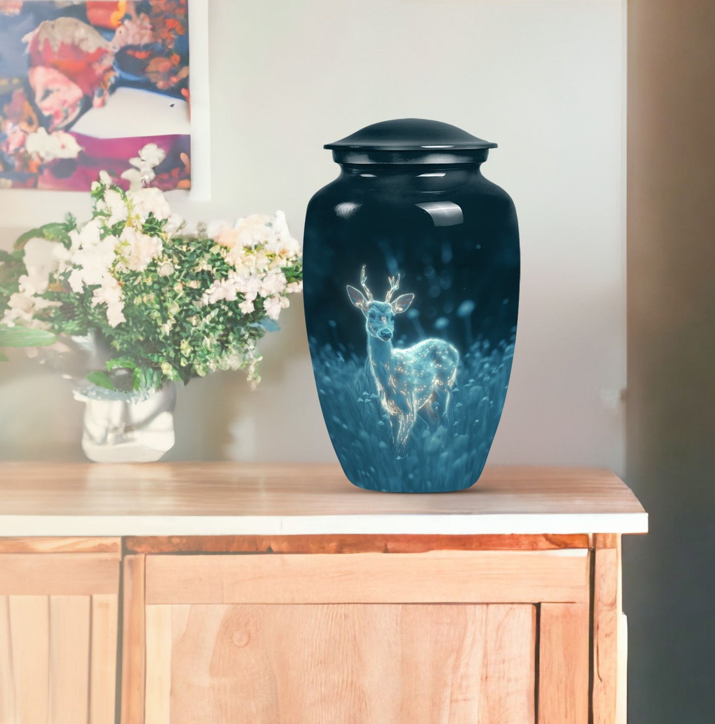 Classic aluminium deer urn for mother's cremation ashes