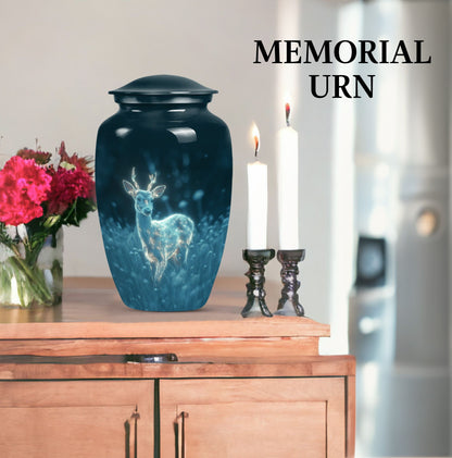 Classic aluminium deer urn for mother's cremation ashes